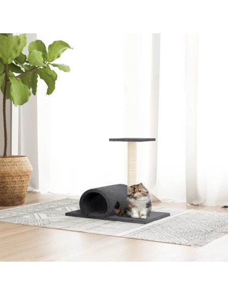Palo Tiragraffi per Gatti con Tunnel Grigio Scuro 60x34,5x50cm