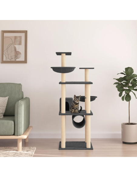 Albero per Gatti con Tiragraffi in Sisal Grigio Scuro 141 cm