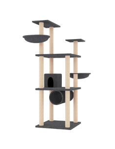 Albero per Gatti con Tiragraffi in Sisal Grigio Scuro 141 cm 2