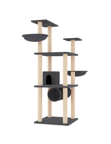 Albero per Gatti con Tiragraffi in Sisal Grigio Scuro 141 cm