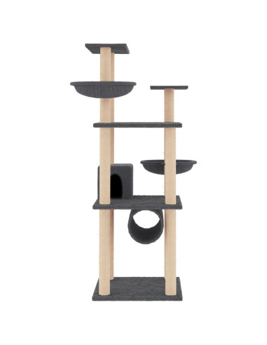 Albero per Gatti con Tiragraffi in Sisal Grigio Scuro 141 cm
