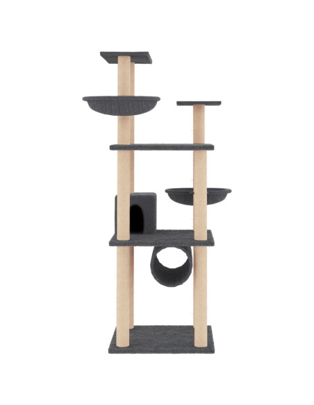 Albero per Gatti con Tiragraffi in Sisal Grigio Scuro 141 cm