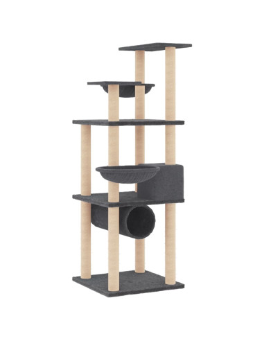 Albero per Gatti con Tiragraffi in Sisal Grigio Scuro 141 cm