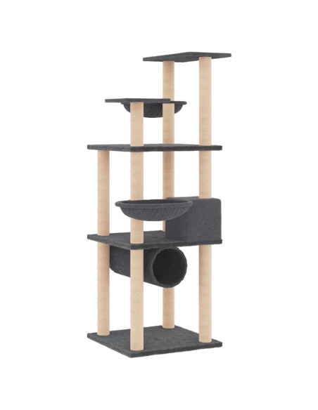 Albero per Gatti con Tiragraffi in Sisal Grigio Scuro 141 cm