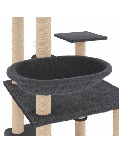 Albero per Gatti con Tiragraffi in Sisal Grigio Scuro 141 cm