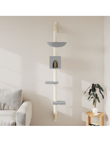 Albero per Gatti con Tiragraffi a Parete Grigio Chiaro 187 cm