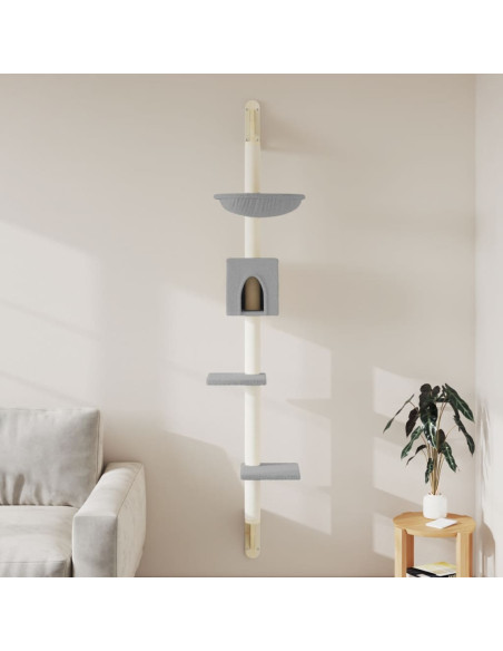 Albero per Gatti con Tiragraffi a Parete Grigio Chiaro 187 cm