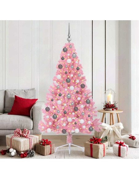 Albero di Natale artificiale con luci integrate Rosa 180 cm PVC