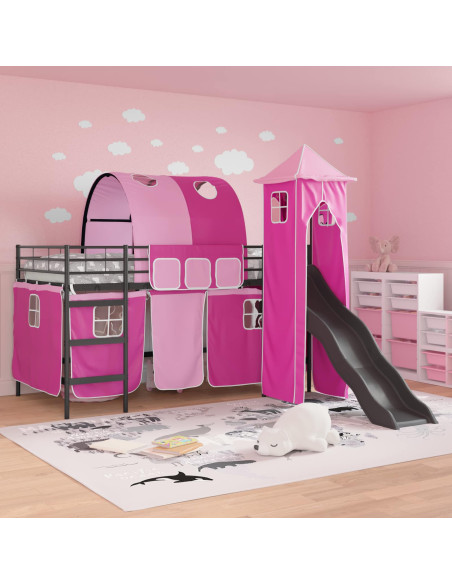 Struttura del letto loft per bambini Nero e rosa 79,5 x 200 cm
