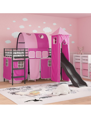 Struttura del letto loft per bambini Nero e rosa 90 x 190 cm