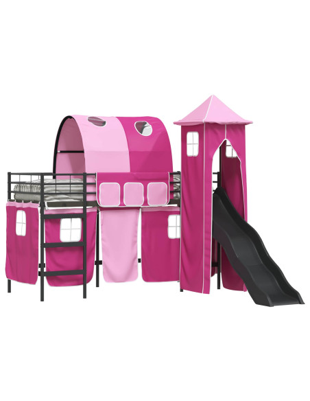 Struttura del letto loft per bambini Nero e rosa 99,5 x 190 cm