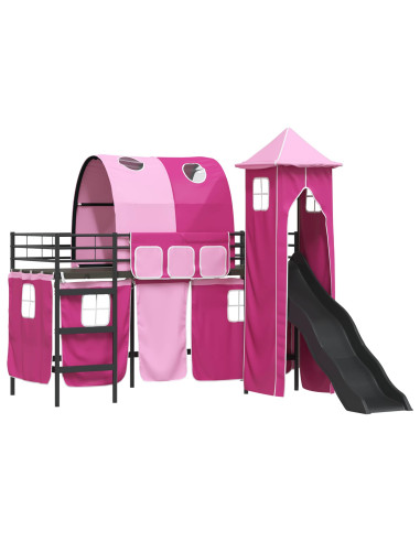 Struttura del letto loft per bambini Nero e rosa 99,5 x 190 cm
