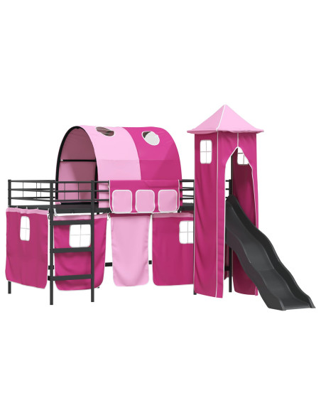 Struttura del letto loft per bambini Nero e rosa 107 x 200 cm