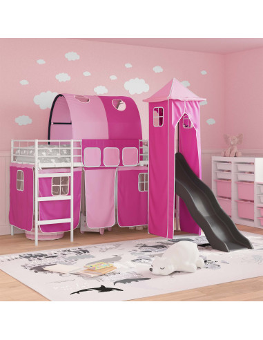Struttura del letto loft per bambini Bianco e Rosa 90 x 190 cm