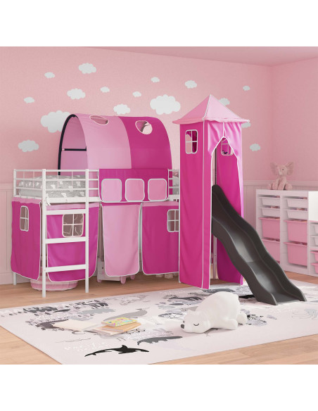Struttura del letto loft per bambini Bianco e Rosa 90 x 190 cm