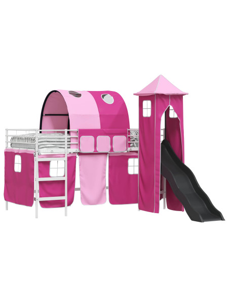 Struttura del letto loft per bambini Bianco e Rosa Metallo