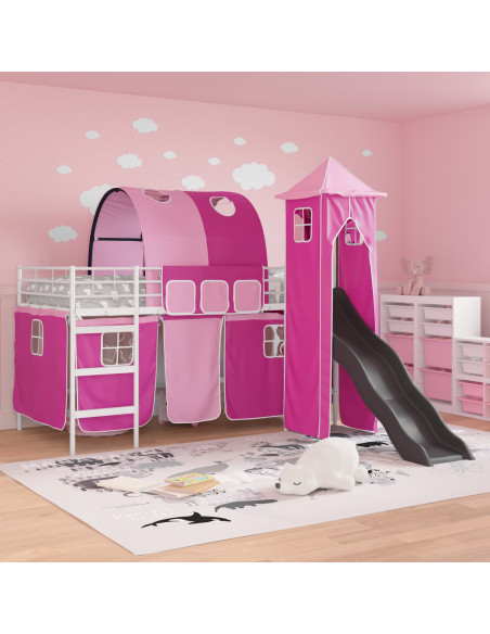 Struttura del letto loft per bambini Bianco e Rosa Metallo