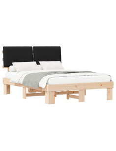 Letto con Testiera Rivestita Nero 150 x 200 cm Pino massello 2