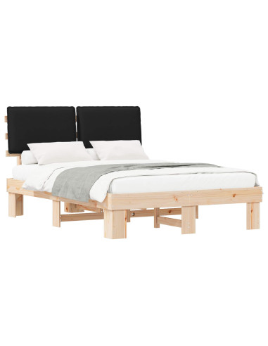 Letto con Testiera Rivestita Nero 140 x 200 cm Pino massello
