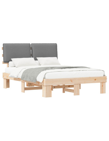Letto con Testiera Rivestita Grigio chiaro 135 x 190 cm