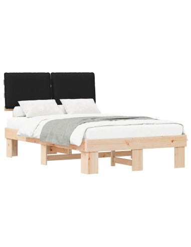 Letto con Testiera Rivestita Nero 120 x 190 cm Pino massello
