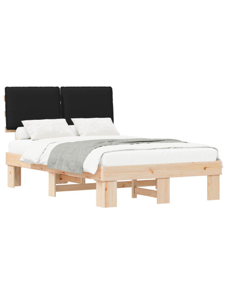 Letto con Testiera Rivestita Nero 120 x 190 cm Pino massello