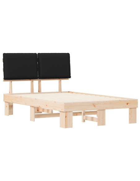 Letto con Testiera Rivestita Nero 120 x 190 cm Pino massello
