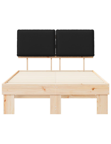 Letto con Testiera Rivestita Nero 120 x 190 cm Pino massello