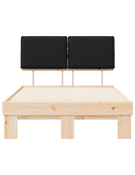 Letto con Testiera Rivestita Nero 120 x 190 cm Pino massello