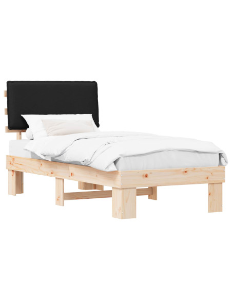 Letto con Testiera Rivestita Nero 90 x 200 cm Pino massello