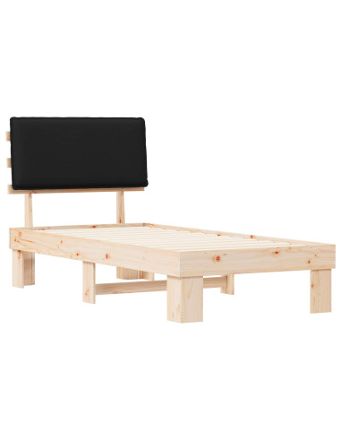 Letto con Testiera Rivestita Nero 90 x 190 cm Pino massello