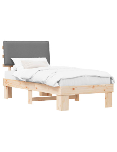 Letto con Testiera Rivestita Grigio chiaro 75 x 190 cm