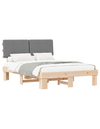 Letto con Testiera Rivestita Grigio chiaro 140 x 190 cm