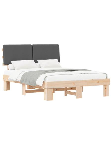 Letto con Testiera Rivestita Grigio scuro 140 x 190 cm