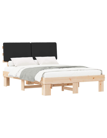 Letto con Testiera Rivestita Nero 140 x 190 cm Pino massello