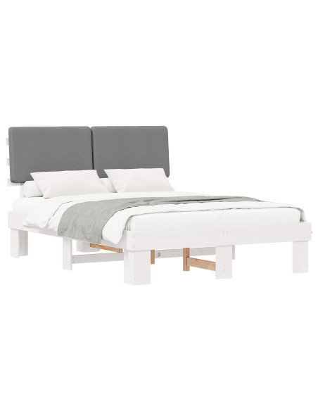 Letto con Testiera Rivestita Grigio chiaro 140 x 190 cm