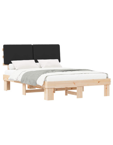 Letto con Testiera Rivestita Nero 135 x 190 cm Pino massello