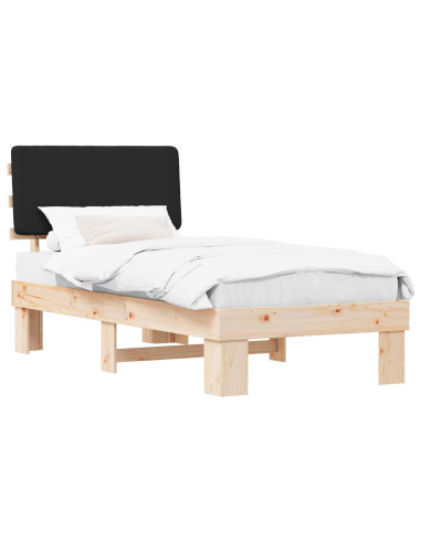 Letto con Testiera Rivestita Nero 80 x 200 cm Pino massello