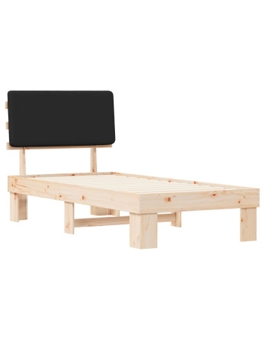Letto con Testiera Rivestita Nero 80 x 200 cm Pino massello