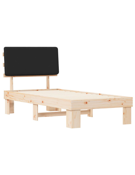 Letto con Testiera Rivestita Nero 75 x 190 cm Pino massello