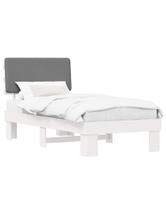 Letto con Testiera Rivestita Grigio chiaro 75 x 190 cm 2