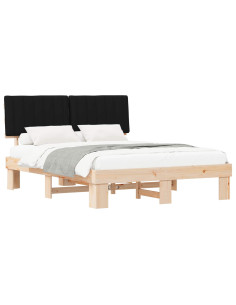 Letto con Testiera Rivestita Nero 160 x 200 cm Pino massello 2