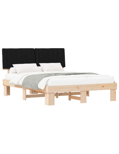 Letto con Testiera Rivestita Nero 160 x 200 cm Pino massello
