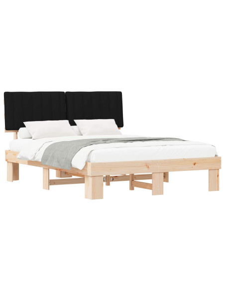 Letto con Testiera Rivestita Nero 150 x 200 cm Pino massello