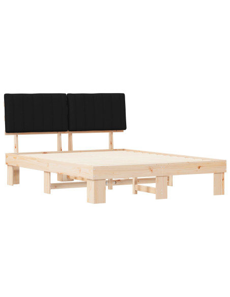 Letto con Testiera Rivestita Nero 150 x 200 cm Pino massello