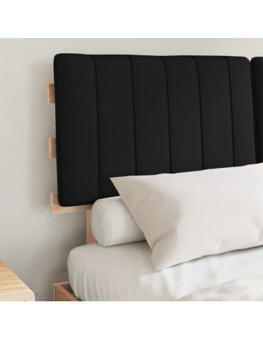 Letto con Testiera Rivestita Nero 140 x 190 cm Pino massello