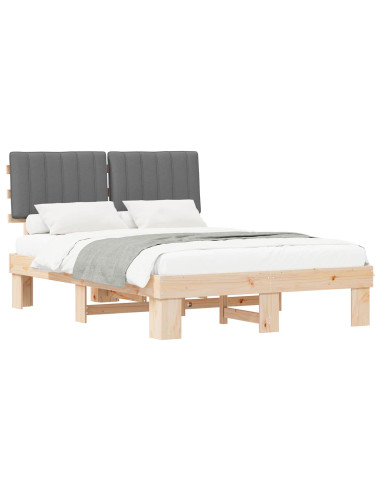 Letto con Testiera Rivestita Grigio chiaro 135 x 190 cm