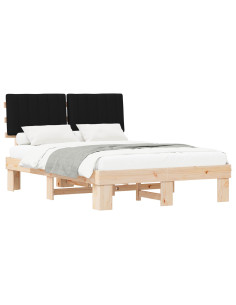 Letto con Testiera Rivestita Nero 135 x 190 cm Pino massello 2