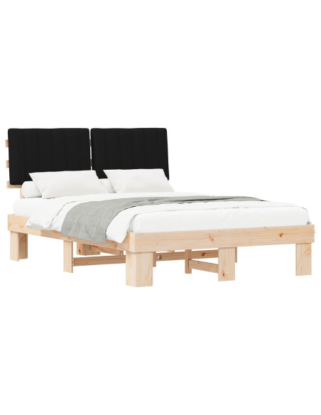 Letto con Testiera Rivestita Nero 135 x 190 cm Pino massello