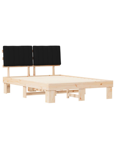 Letto con Testiera Rivestita Nero 135 x 190 cm Pino massello
